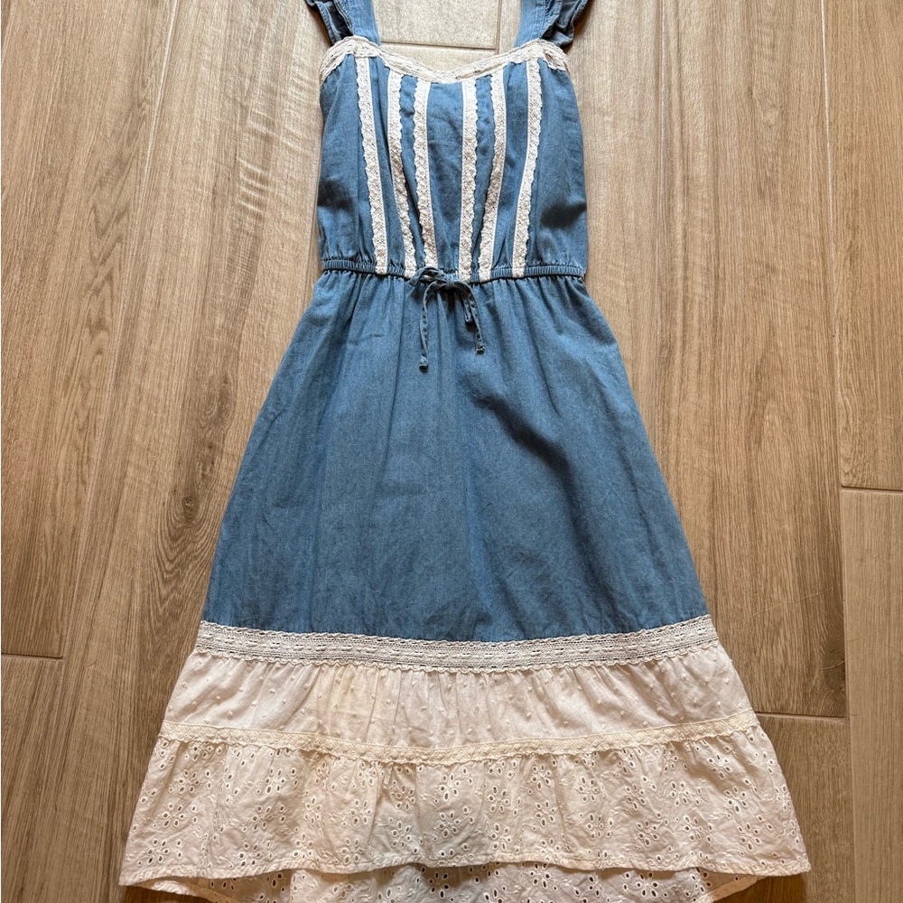 Size 10 Matilda Jane Blue and Cream Casual Kids Dress
